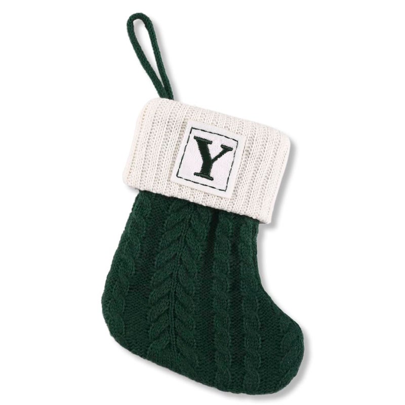 OJCHRLKF 8 Inches Mini Initial Monogram Embroidered Christmas Stocking Knitted Christmas Decorations Stocking Red,White,Green Knit Cute Christmas Stocking-Green-Y-60 - Image 1